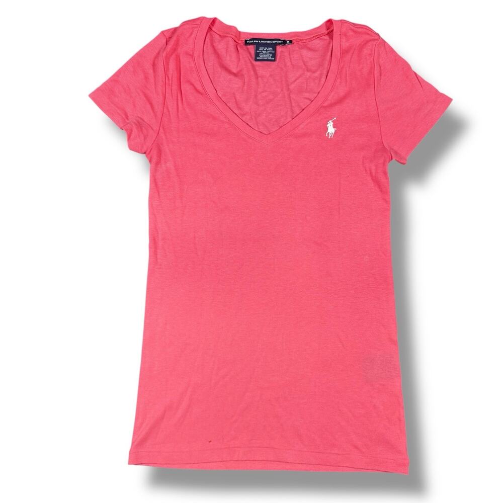 Ralph Lauren Sport Top Women Medium Pink Pull Over Short‎ Sleeve Cotton Logo